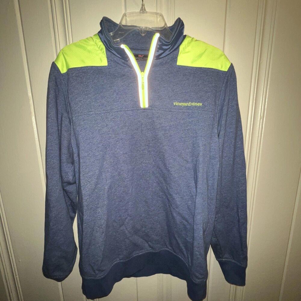 Vineyard Vines Men’s Blue / Green Trim Cotton 1/4 Zip Pullover Sweater Medium